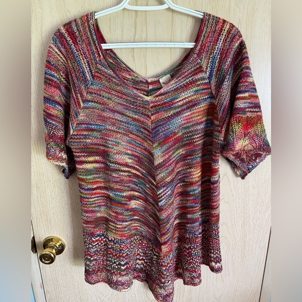 🩵 Faded Glory Women's Elbow Sleeve Double V Lightweight Colorful Fall Sweater XL